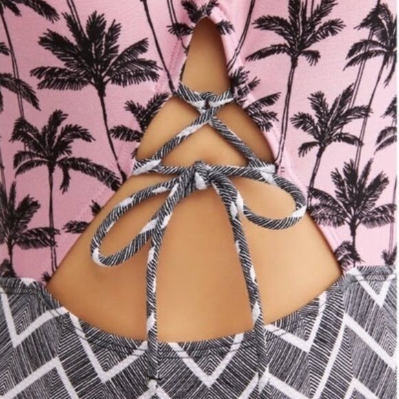 High Neck Swimsuit, Palm Chevron Print - Picture 4 of 9